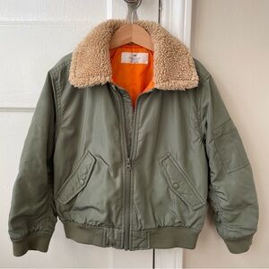 H&M Boys Size 5/6T Olive Green Bomber Jacket with Shearling Collar